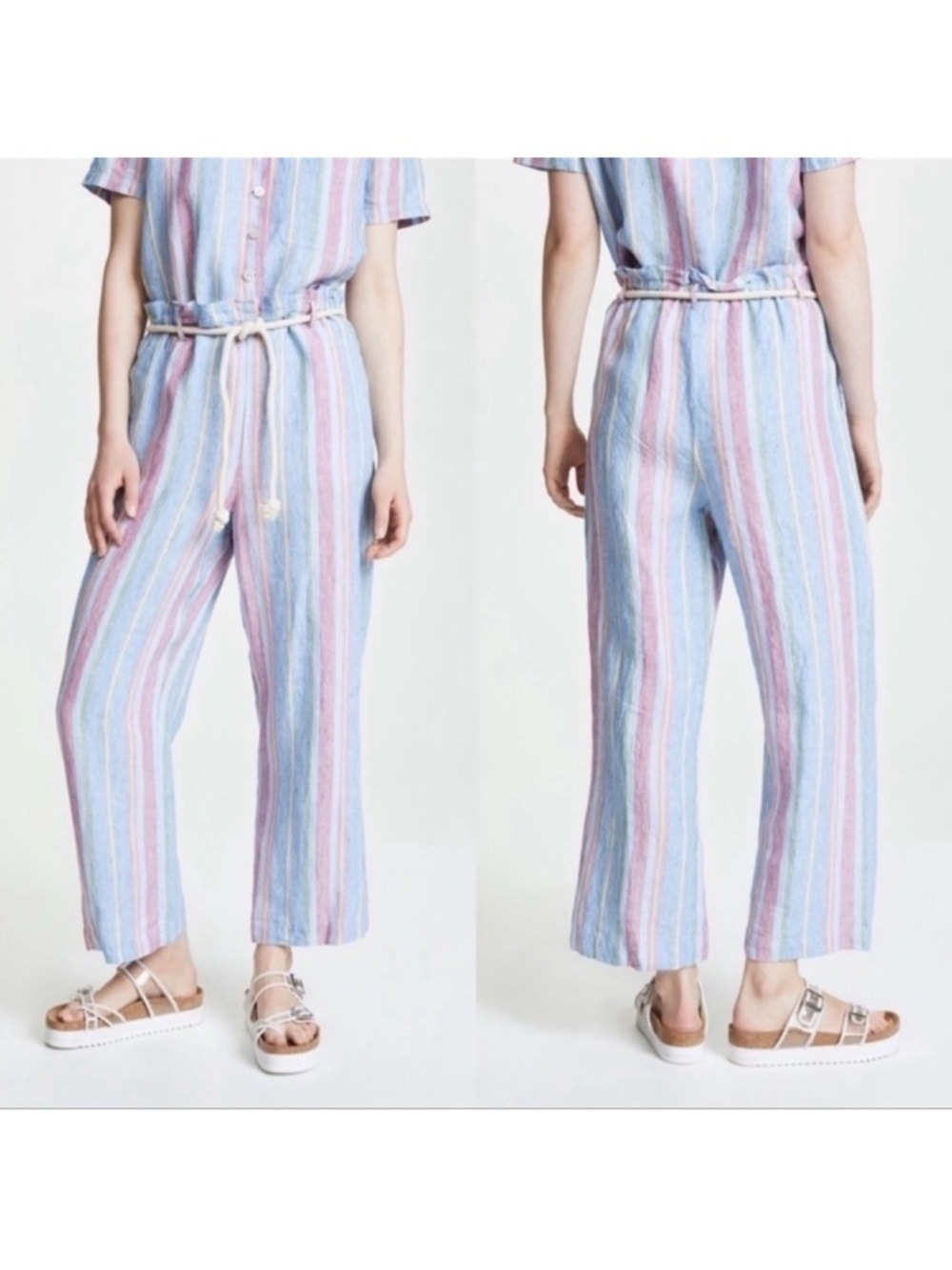 FRAME Easy Summer Linen Striped Wide Leg Pants